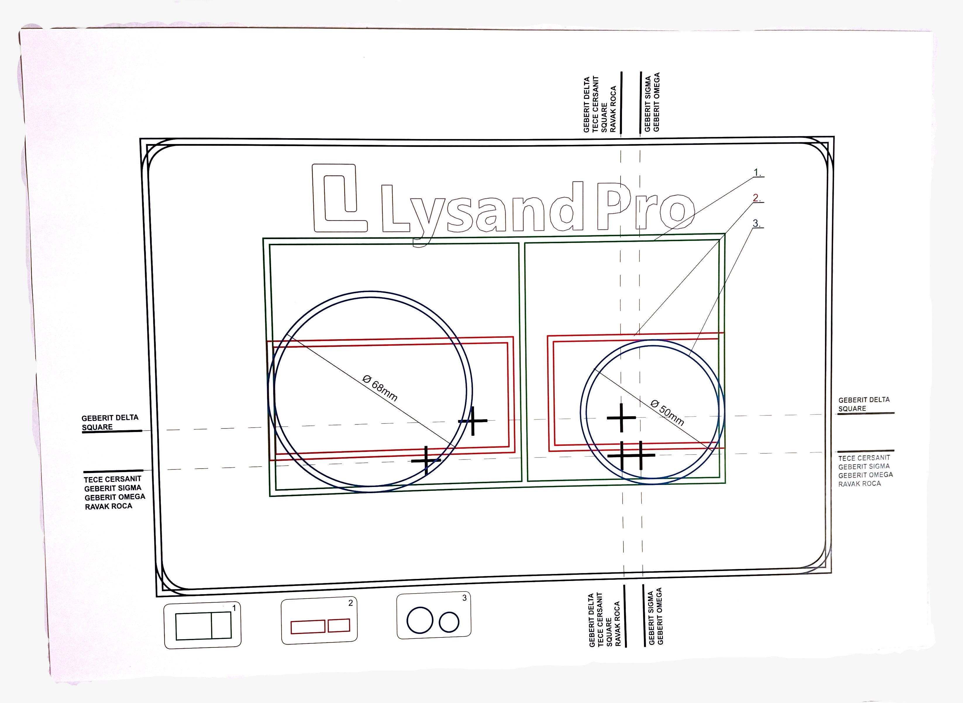 Naklejka, szablon ukrytego przycisku spłukującego WC, 3w1 Lysand Pro