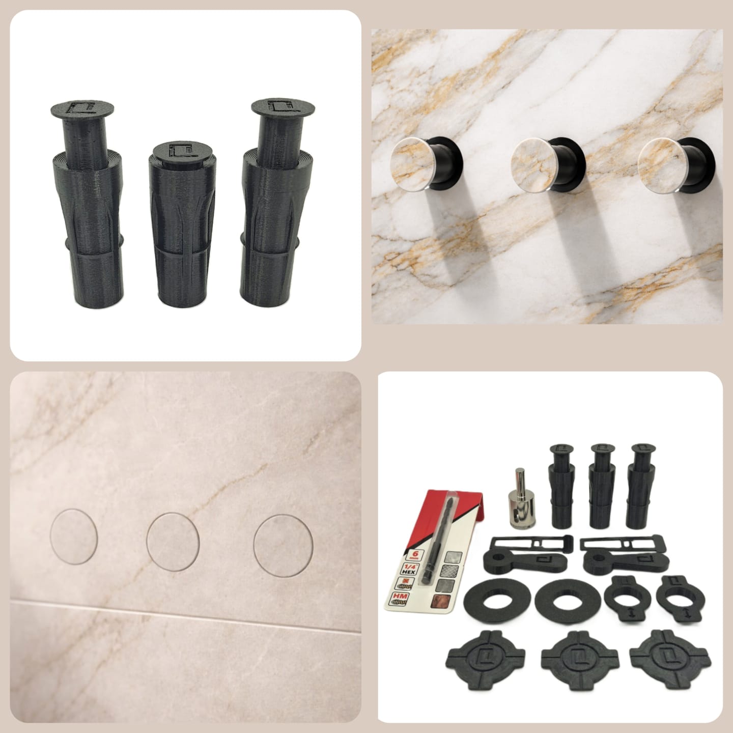 Hidden tile hangers, set: 3 pieces + tools