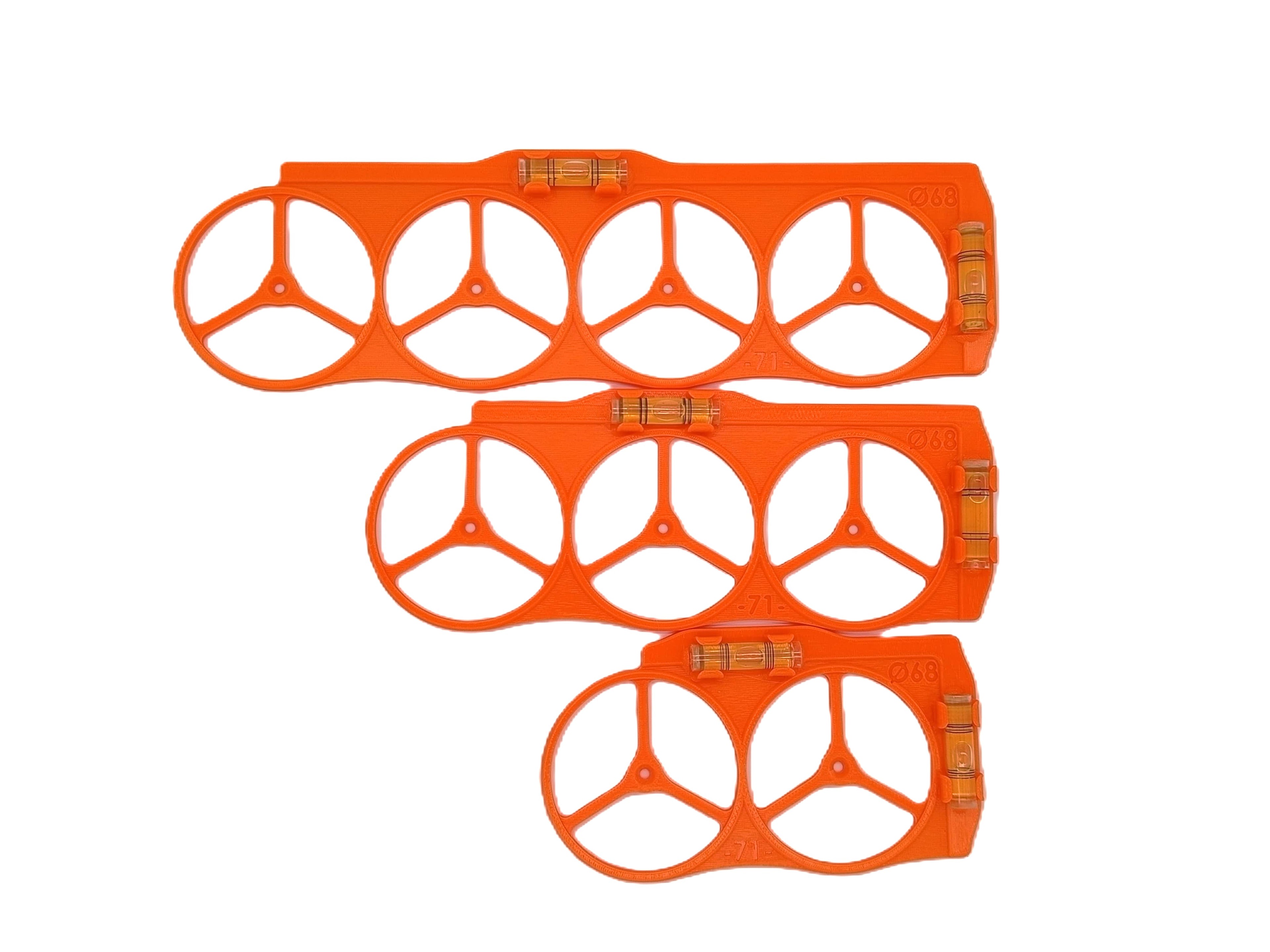 Szablony z poziomicami do wymiarowania otworów puszek elektrycznych / gniazdek Ø68 mm, 3 szt.